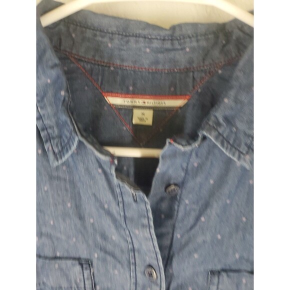 Tommy Hilfiger Denim 100% Cotton Blue Polka Dot Button Down Shirt Size Medium - Picture 6 of 9